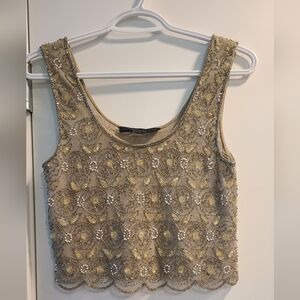 Topshop PETITE Gold and Cream Embellished Crop Top 💛